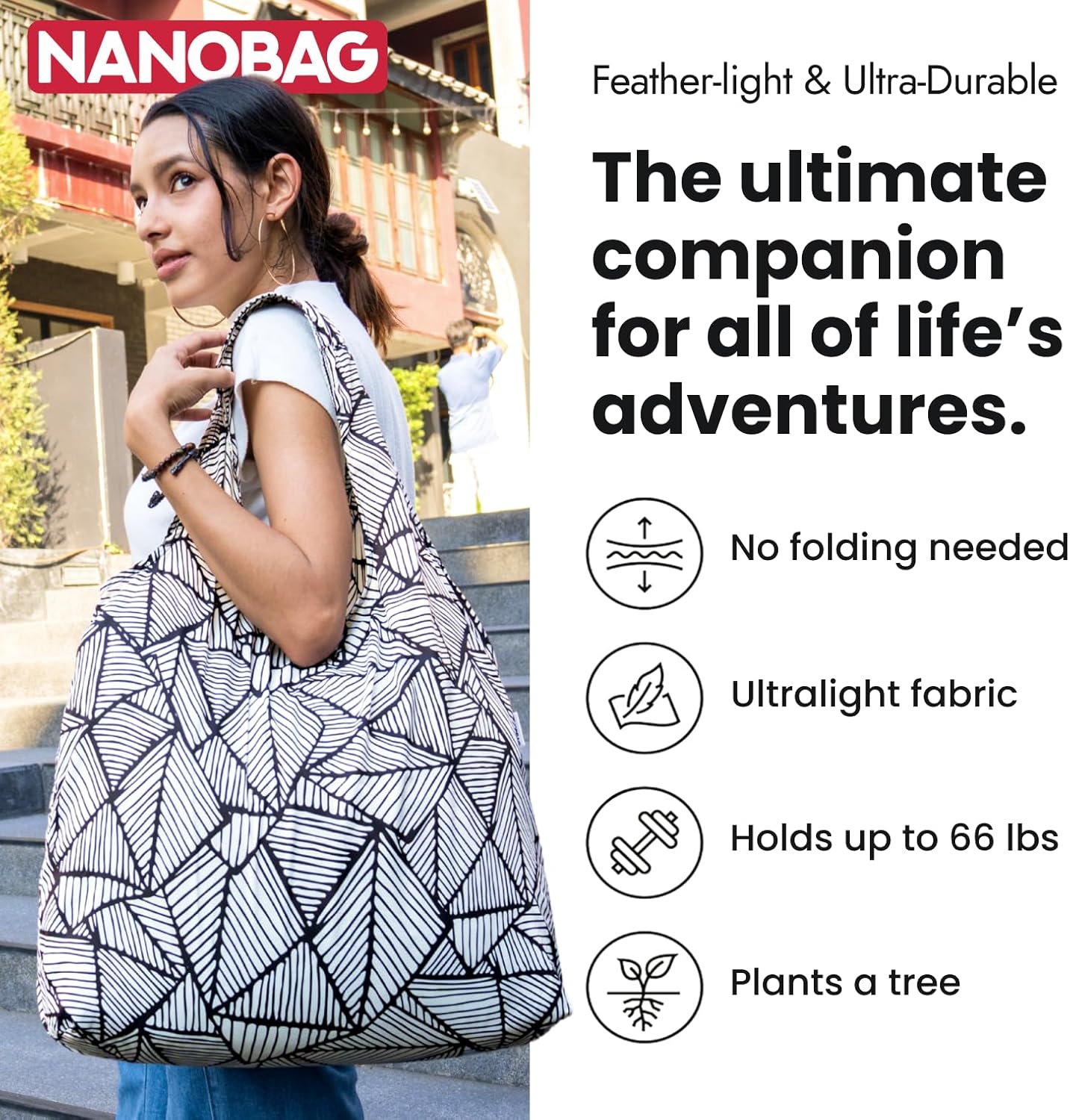 Nanobag Ultra-Lightweight Heavy Duty Foldable Tote for Women & Men, Reusable Grocery & Travel Bag, Packable Collapsible Compact Market Essential (XL Gray)
