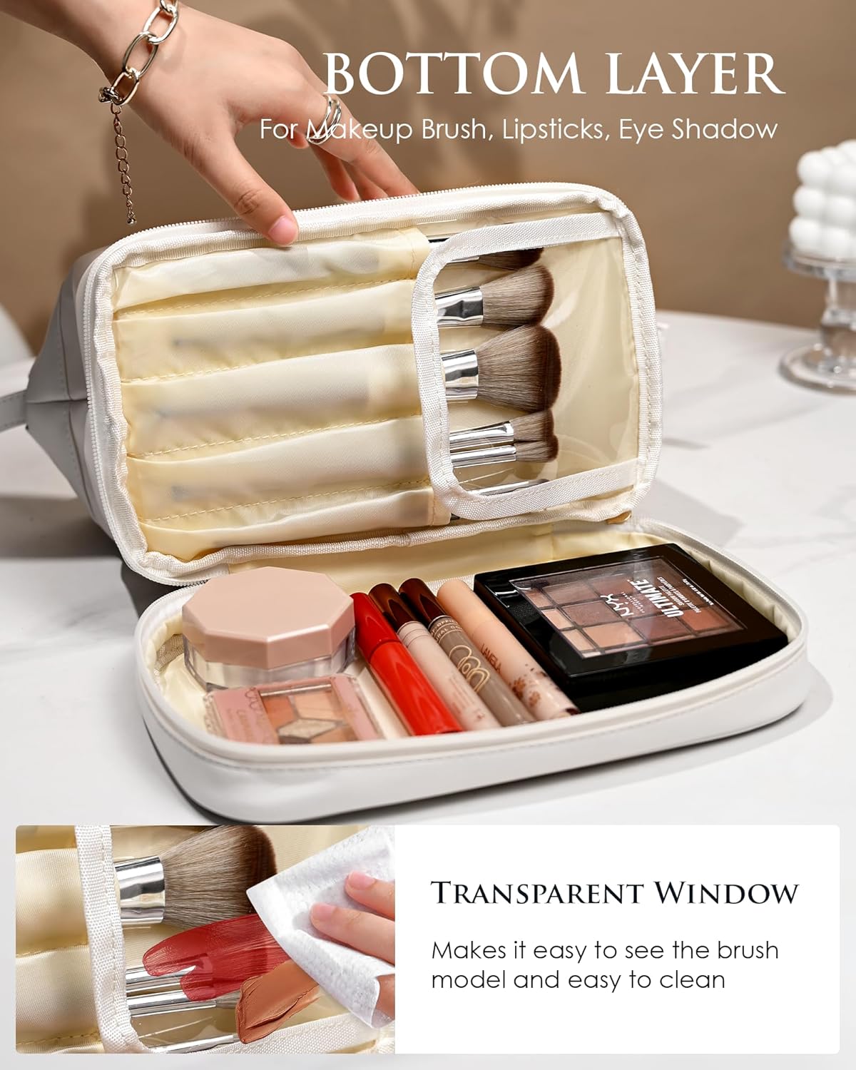Gifts for Teen Girls 14-16, Initial Makeup Bag, Travel Gifts, Personalized Bags, Waterproof Double Layer Cosmetic Bag, Large Capacity PU Leather Makeup Bags Letter Travel Toiletry Bag