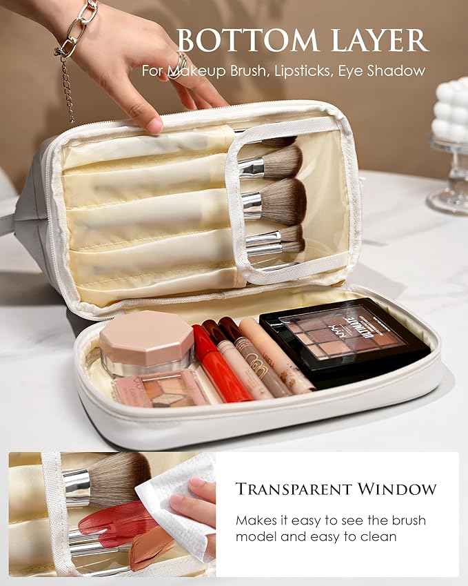 Work Gifts for Women, Personalized Makeup Bag, Monogrammed Gifts, Initial Double Layer Cosmetic Bag with Makeup Brush Organizer, Travel Toiletry Bag, Gifts for Friends, Teen Girl Gifts