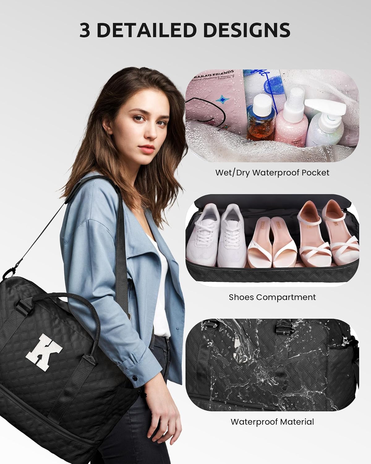 Women Gifts for Wife-Initial Duffle Bag with Shoe Compartment, Weekender Bag, Monogram Overnight Bag, Letter Travel Bag with Makeup Bag，Personalized Gift Idea for Women Her (Letter G) - Roamly