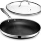 HexClad Hybrid Nonstick 12-Inch Frying Pan with Tempered Glass Lid, Stay-Cool Handle, Dishwasher-Friendly, Oven-Safe Up to 900°F, Induction Ready, Compatible with All Cooktops