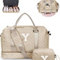 Women Group Gift Ideas, Gifts for Women-Kids Travel Bags with Shoe Compartment, Personalized Weekender Bag, Monogram Overnight Bag for Women, Letter Travel Bag with Makeup Bag (Letter Y) - Roamly