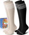 Thick Soft Cotton Compression Socks for Women Men 15-20mmHg Knee High Breathable Cotton Socks for All Day Comfort