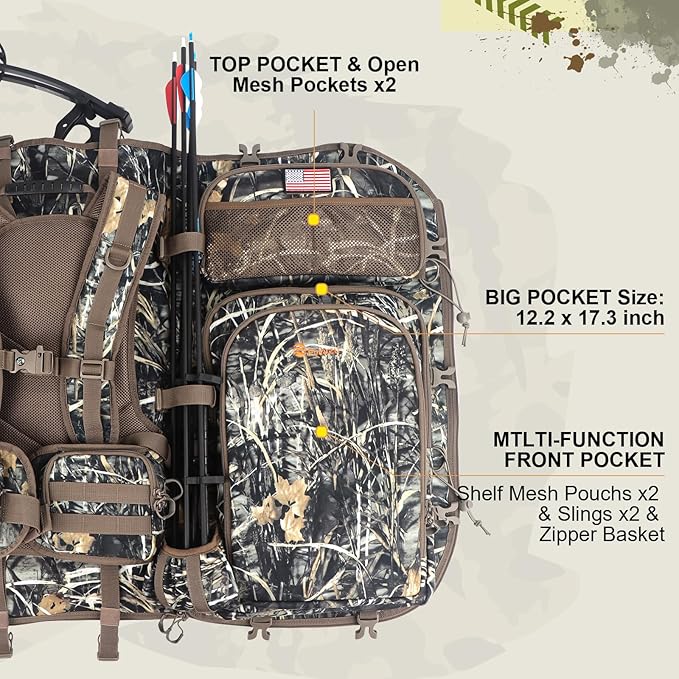 Hunting Backpacks for Men,Saddle Hunting Bag with Bow Holder, Large Compound Bow Hunting Backpack & Duffle Bags