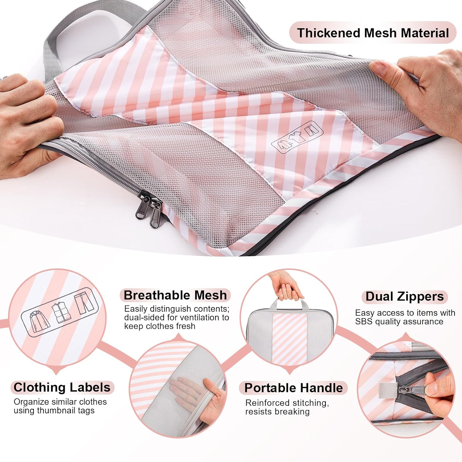 10 Set Compression Packing Cubes for Travel Essentials,Compressible Expandable Packing Cubes for Suitcase,OlarHike Luggage Organizer Bags for Travel,Handy Helper for Organizing Clothes(Pink Stripped) - Roamly