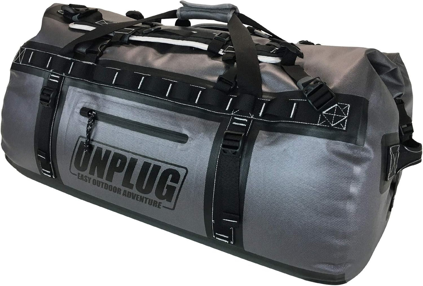 UNPLUG Waterproof Bags for Travel -1680D Heavy Duty Waterproof Duffel Bag for Camping, Motorcycle Dry Bag, Hunting Bag, Bug Out Bag, dry bags for kayaking waterproof boat bag (65L Storm Grey) - Roamly