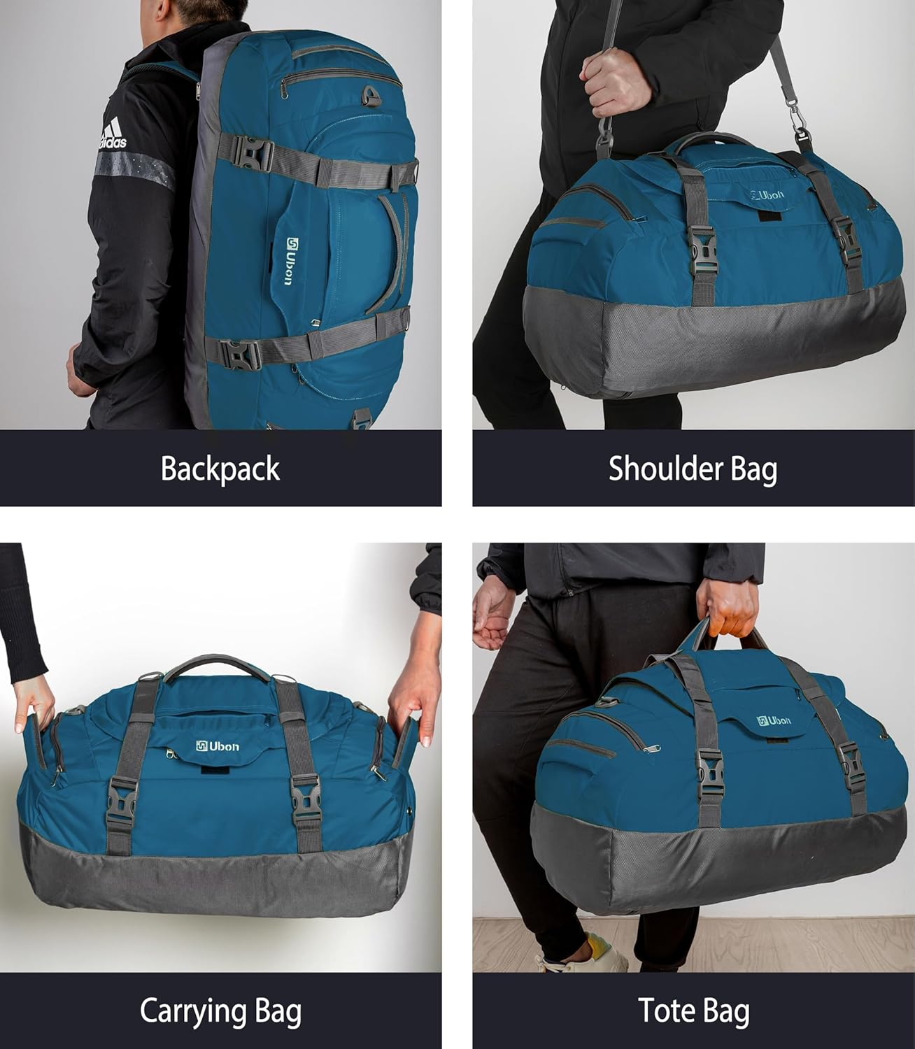 Ubon Large Duffel Bag Weekender Bags with Shoe Compartments 4-Way Sports Gym Backpack with Padded Straps Camping Traveling Duffle Bag - Roamly