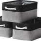 TheWarmHome Storage Basket for Organizing - 14x10x7 inch Medium 3 Pack Collapsible Storage Bin for Shelves with Rope, Fabric Storage Cubes for Organizer Cloth Gift Toy Closet (Black & Grey)