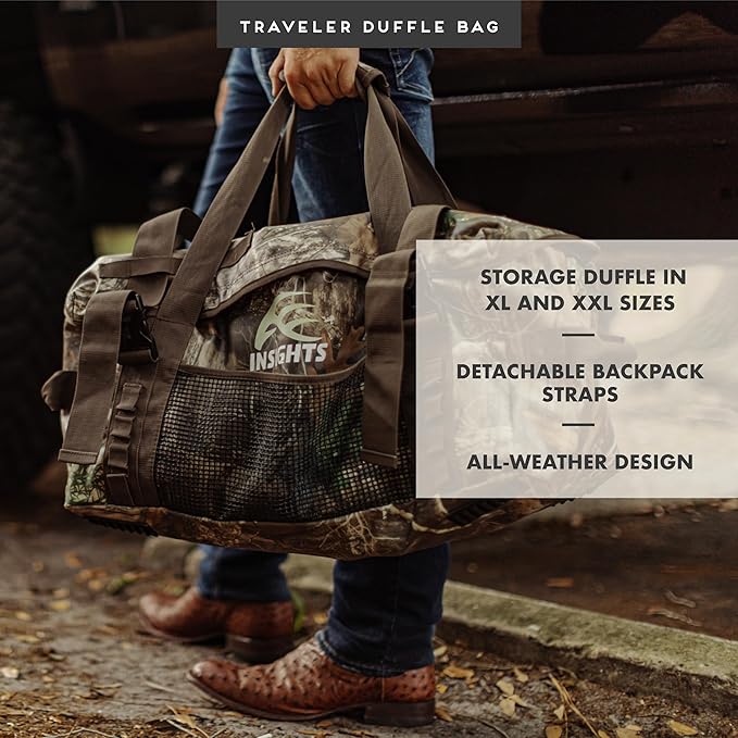 Insights Hunting by frogg toggs– The Traveler Gear Bag, All Around Hunting Weatherproof Storage Duffle, XXL 5000 Cubic Inches of Storage, Realtree Edge
