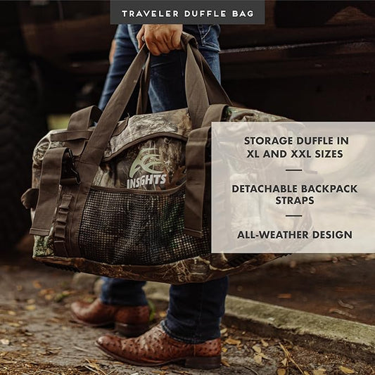 Insights Hunting by frogg toggs– The Traveler Gear Bag, All Around Hunting Weatherproof Storage Duffle, XXL 5000 Cubic Inches of Storage, Realtree Edge