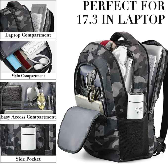 BIKROD Travel Laptop Backpack for Men, Backpacks for School Teen Boys, Business Anti Theft Slim Sturdy Back Pack, Adult Computer Bag Gift 17.3 IN Laptop, Camouflage