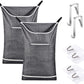Hanging Laundry Hamper Bag Behind Door Hampers for Laundry Hanging Save Space Zipper Laundry Hamper Door Hanging with 2 PCs Stainless Steel Hooks Suction Hooks for Wall/Bathroom (Grey-2Pack)