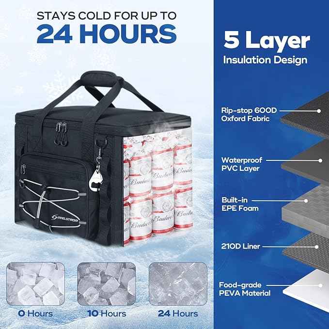 Maelstrom Soft Sided Cooler Bag, 30/40 Can Collapsible Insulated Ice Chest, Large Leakproof Portable Storage for Camping, Travel, Kayaking & Beach