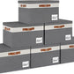 GhvyenntteS Extra Large Storage Bins with Lids 6 Pack, Foldable Fabric Storage Boxes with Lids and 3 Leather Handles, Storage Baskets with Label Window (Grey, 15.75" x 11.8" x 10.2")