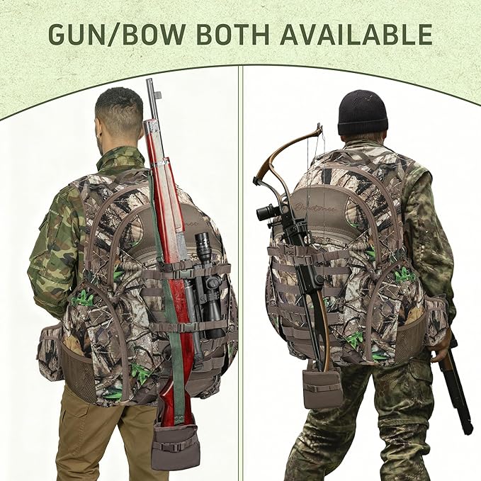 Hunting Backpack with Waterproof Rain Cover, 35L Hunting Backpacks for Men, Durable Large Capacity Hunting Day Pack with Rifle Bow Holder
