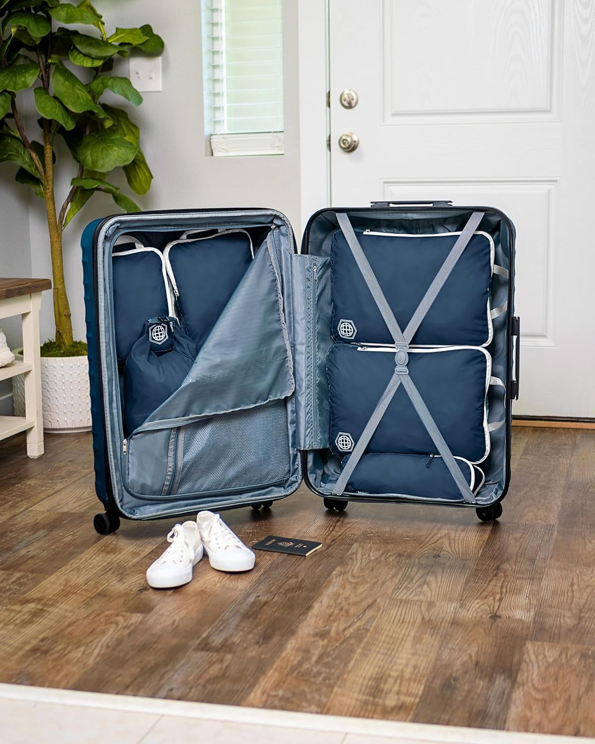 Large Compression Packing Cubes for Travel-Packing Cube Luggage Organizers 7 Piece Set for Checked Luggage-Ultralight, Expandable/Compression Bags by TRIPPED Travel Gear (Navy/White) - Roamly