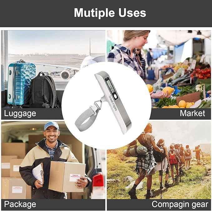 travel inspira Luggage Scale, Portable Digital Hanging Baggage Scale for Travel, Suitcase Weight Scale with Rubber Paint, 110 Pounds, Battery Included