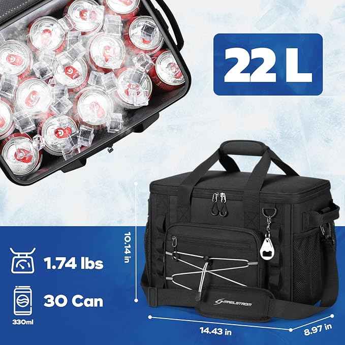 Maelstrom Soft Sided Cooler Bag, 30/40 Can Collapsible Insulated Ice Chest, Large Leakproof Portable Storage for Camping, Travel, Kayaking & Beach