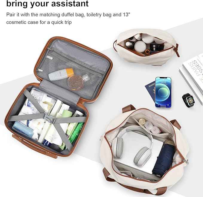 Joyway Luggage Set 3 Piece Suitcase Sets with Spinner Wheel,Hardside Expandable Travel Laggage with TSA Lock (13/20/24/28 White brown