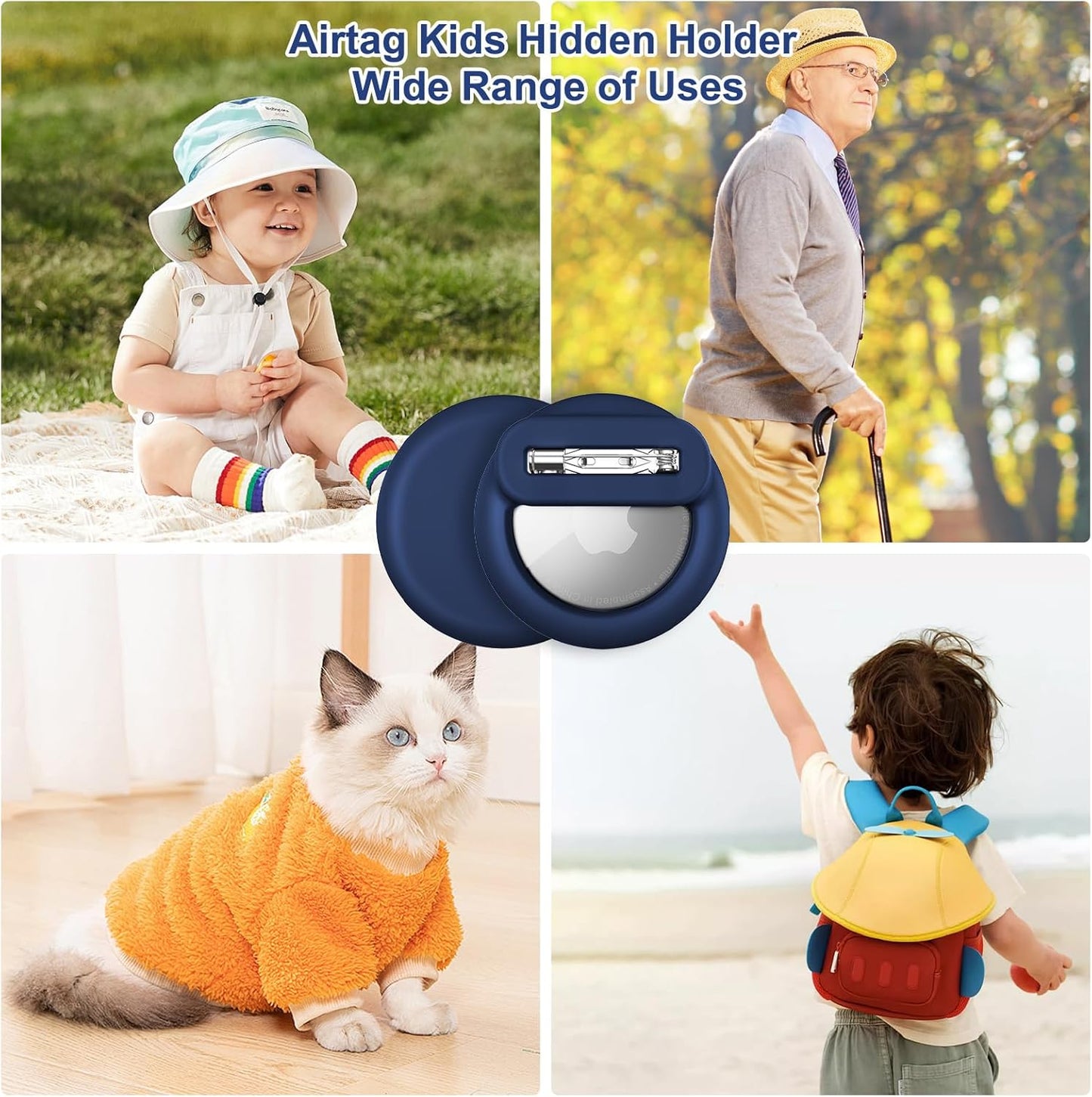 Compatible for Air Tags-4 Pack Apple Kids Hidden, Airtag Holder for Kid, AirTag Hidden Kids Holder with Invisible Pin, Anti Lost, for Children, Elderly, Luggage, Clothing (Black White Pink Purple)