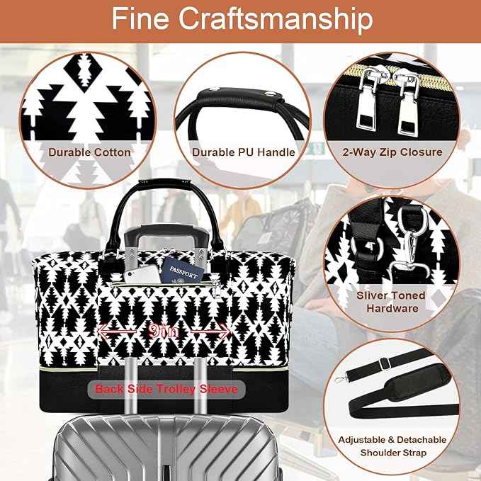 Weekender Bag for Women, Travel Duffel Bag Carry On Overnight Bag with Shoe Compartment Large Nylon Travel Weekend Tote Bag