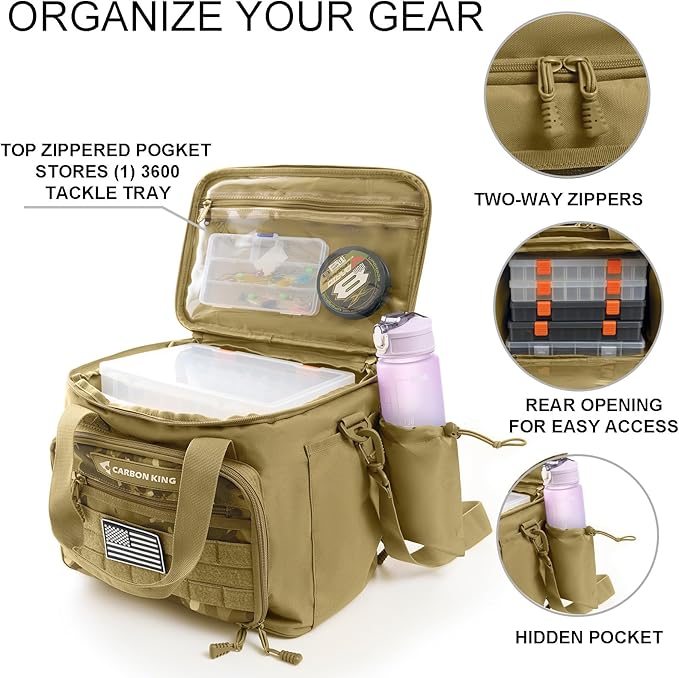 Waterproof Fishing Tackle Bag,Saltwater Tackle Box Bag,Fishing Bags for Men - Fishing Gifts for Men Khaki