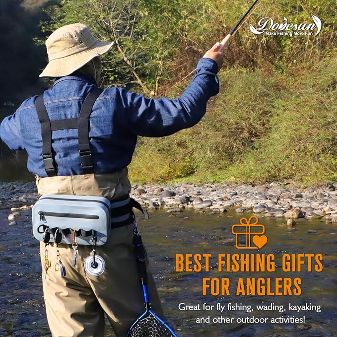 Dovesun Waterproof Fishing Fanny Pack for Men 3.3L Fly Fishing Bag Chest Pack with Airtight Zipper