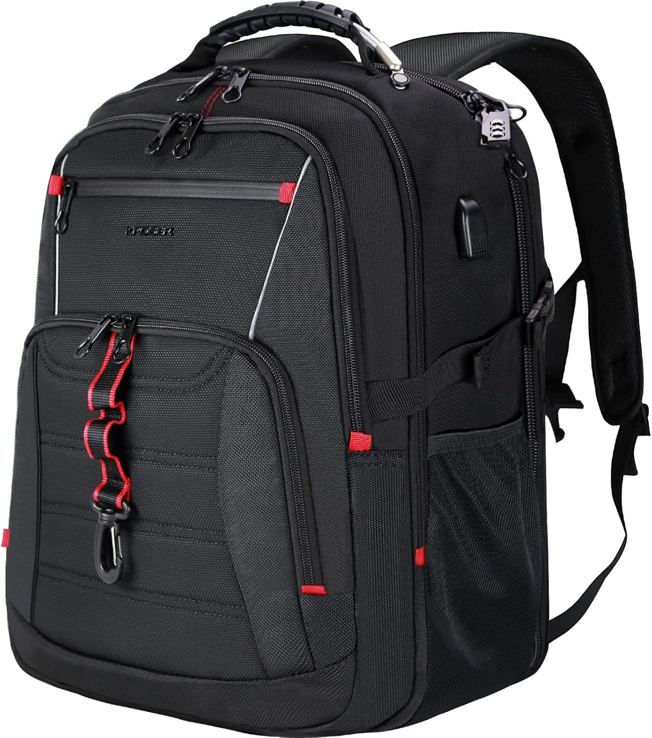 KROSER Travel Laptop Backpack 17.3 inch XL Computer Backpack Stylish College Backpack with RFID Pockets USB Charging Port REFLECTIVE STRIPS Water-Repellent Daypack for Business/Men - Roamly