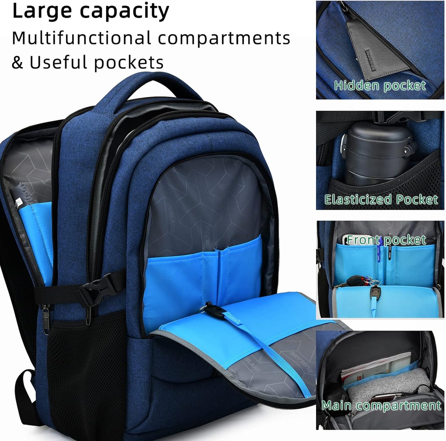 DUSLANG 17 Inch Laptop Backpack for Travel Water Resistant College Backpack for Men Women Laptop Bag with USB Charging Port,Blue - Roamly