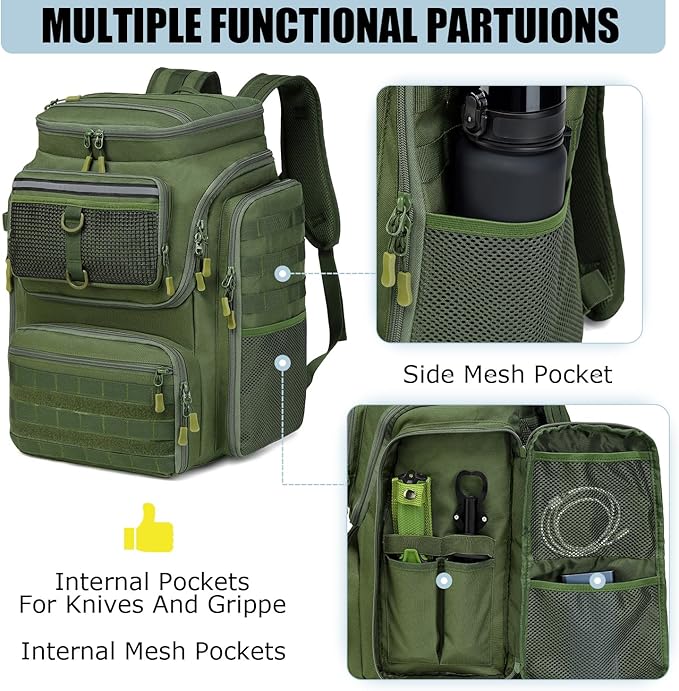 HAMBOLY Fishing Backpack with Rod Holders, 40L Tackle Box Backpack for Fishing Gear, Waterproof Fishing Bag for Men