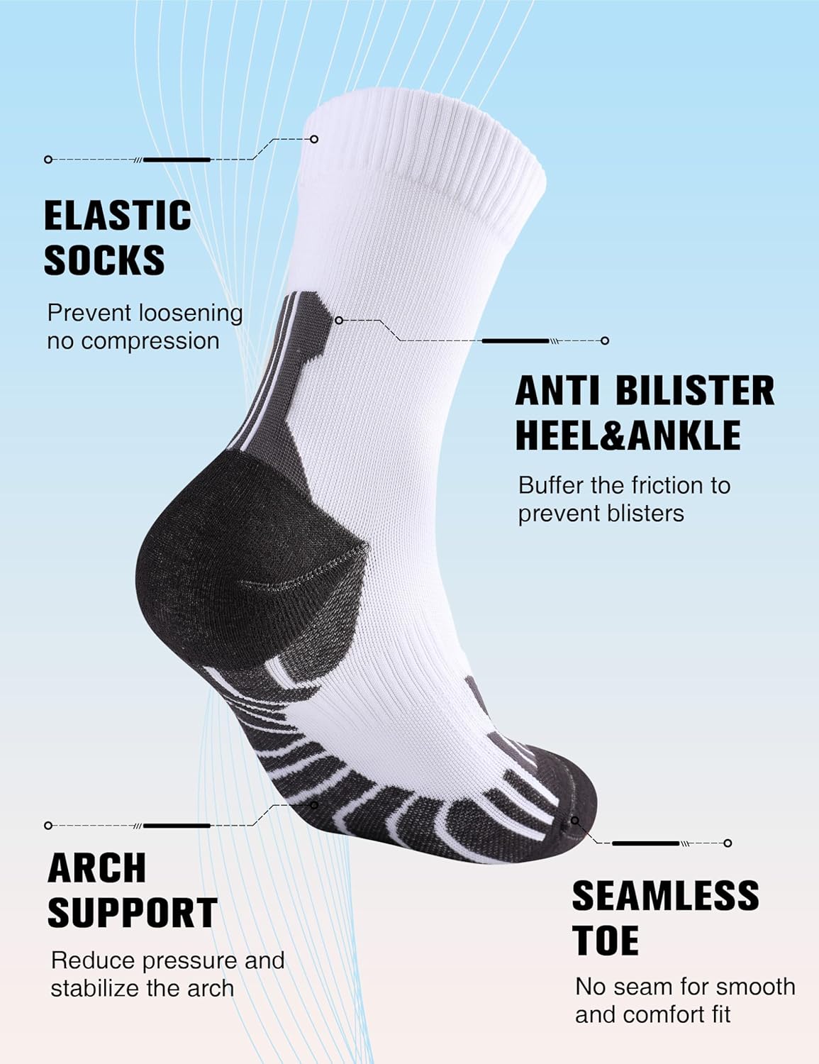 Compression Crew Running Socks: Athletic Socks for Men Women with Cushion,3 Pairs Work Hiking Basketball Sport Socks