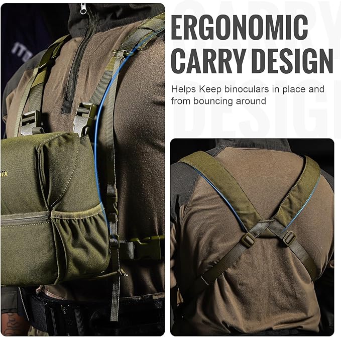 VISMIX Binocular Harness, Adjustable Binocular Harness Chest Pack with Rain Cover for Hunting Hiking Shooting