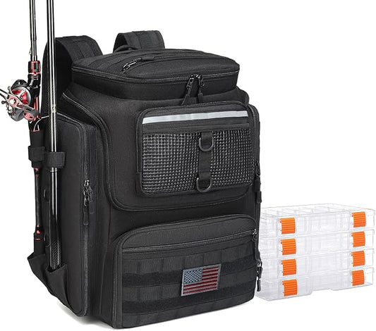 HAMBOLY Fishing Backpack with Rod Holders, 40L Tackle Box Backpack for Fishing Gear, Waterproof Fishing Bag for Men