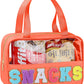 Snack Bag for Travel - Chenille Letter Clear Makeup Bag, Large Preppy Patch Snack Cosmetic Bag with Handle and Zipper, Cute Makeup Pouch Nylon&PVC Waterproof Toiletry Organizer Storage for Women Girls