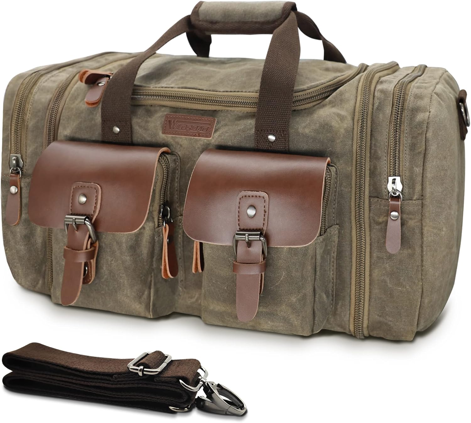 Wildroad Waxed Canvas Duffle Bag - 50L Waterproof Weekender Overnight Travel Bag - Roamly