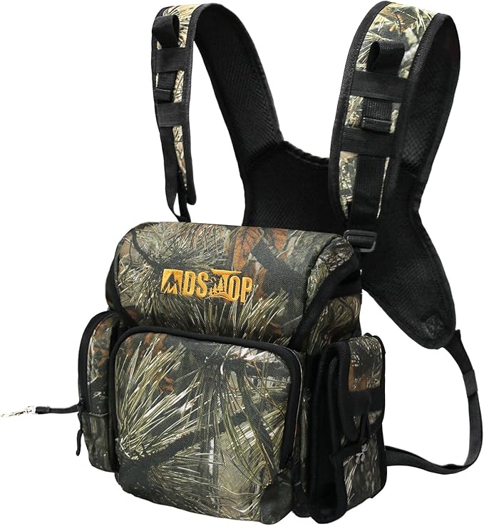 MDSTOP Binocular Harness Chest Pack, Bino Case with Rangefinder Pouch, Bino Harness, Binocular Chest Pack, Bino Bag for Bird Watching,Hunting,Hiking,Shooting (Pine Needle Camo)