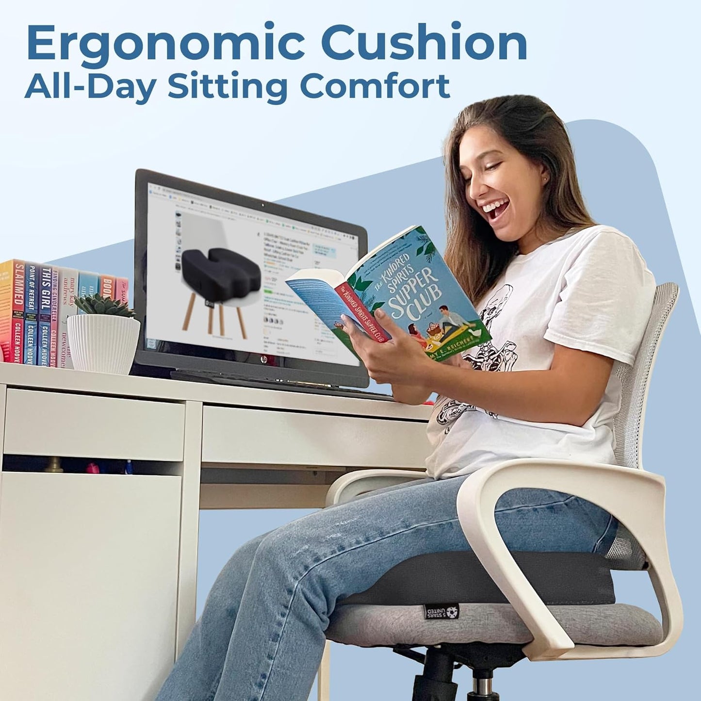 5 STARS UNITED Seat Cushion for Tailbone Pain Relief – Large Memory Foam Lifting Pillow for Coccyx, Hip, Sciatica & Post-Surgery Recovery – Wheelchair, Car, Desk, Gaming & Office Chairs, Dark Gray