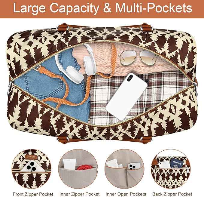 Weekender Bag for Women, Travel Duffel Bag Carry On Overnight Bag with Shoe Compartment Large Nylon Travel Weekend Tote Bag