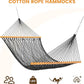 Lazy Daze Hammocks Double Rope Hammock, 2 Person Traditional Outdoor Hand Woven Cotton Rope Hammock with Spreader Bar, Carabiners, Tree Straps, Chains for Patio Yard - Max 450 Lbs, Dark Grey