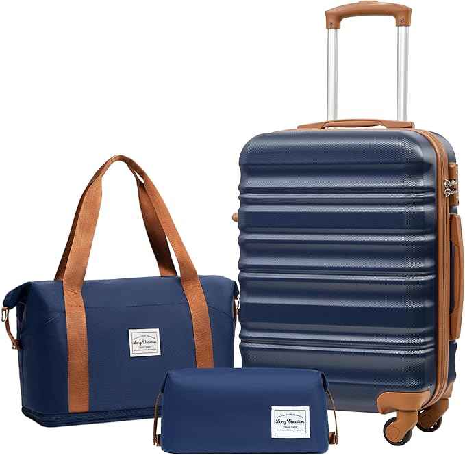 LONG VACATION Carry On Luggage Sets 3 Piece 20 Inch Suitcase Set, ABS+PC Hardshell Lightweight Travel Luggage with Spinner Wheels & YKK Zipper TSA Lock (NAVY, 20 Inch)