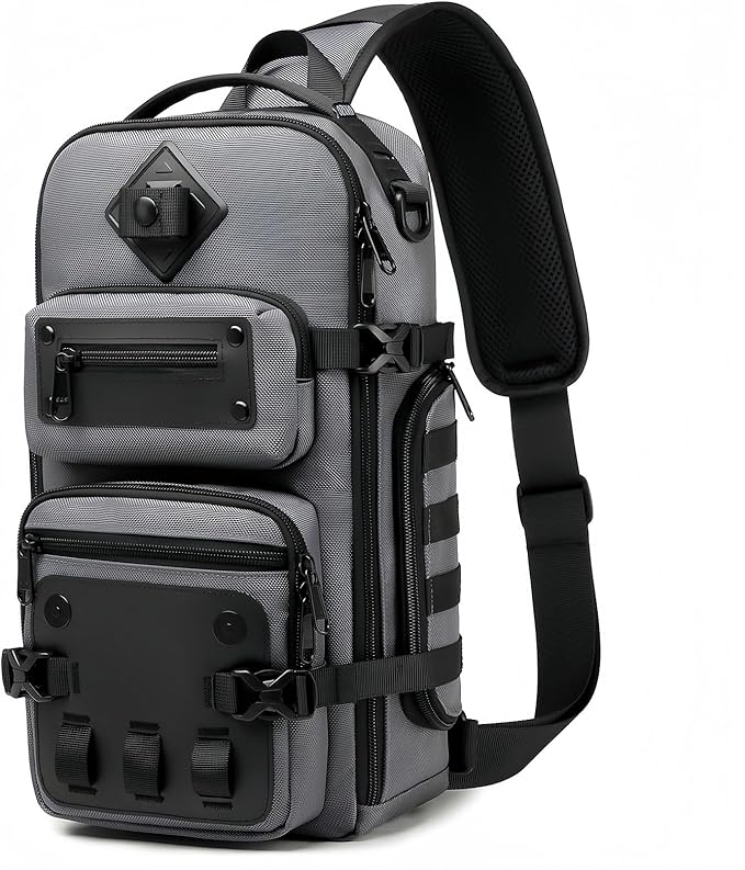 OZUKO Tactical Backpack Chest Sling Bags for Men, Waterproof Crossbody Shoulder Daypack for Outdoor Walking Hiking Trekking (Dark gray)