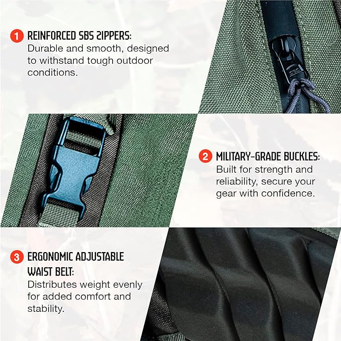 Hunting Pack for Men – Expandable Frame Backpack 40L, Water Resistant, with Meat Hauler, Rifle Holder & Shotgun Rest