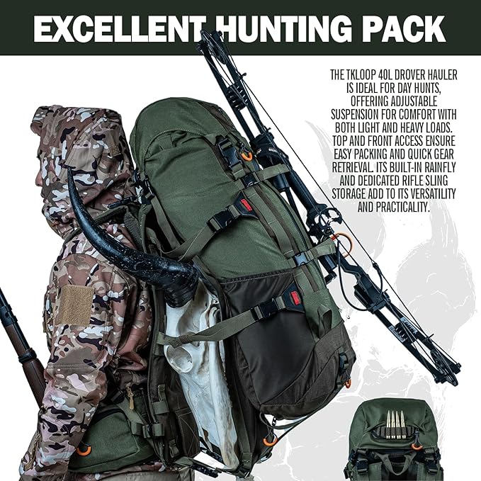 Hunting Pack for Men – Expandable Frame Backpack 40L, Water Resistant, with Meat Hauler, Rifle Holder & Shotgun Rest