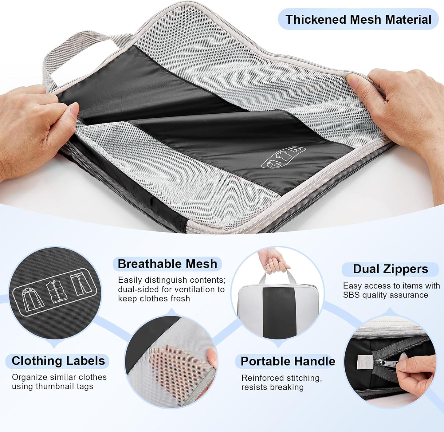 10 Set Compression Packing Cubes for Travel Essentials,Compressible Expandable Packing Cubes for Suitcase,OlarHike Luggage Organizer Bags for Travel,Handy Helper for Organizing Clothes(Black) - Roamly