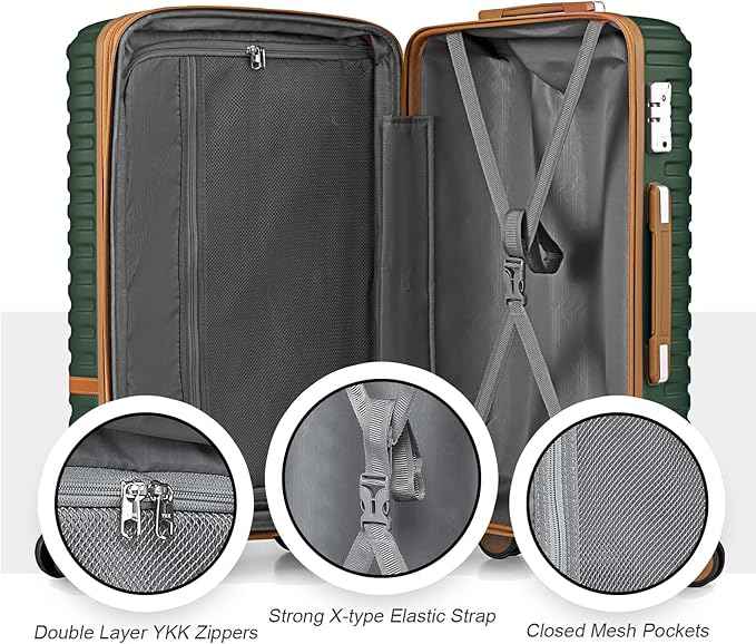 Joyway Luggage Set 3 Piece Suitcase Sets with Spinner Wheel,Hardside Expandable Travel Laggage with TSA Lock (13/20/24/28 Green brown