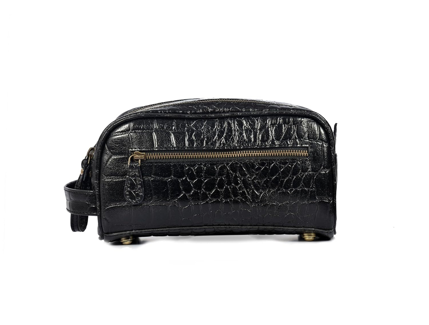 10" Premium Leather Toiletry Travel Pouch With Waterproof Lining | King-Size Handcrafted Vintage Dopp kit By Aaron Leather Goods (Grease Black) - Roamly