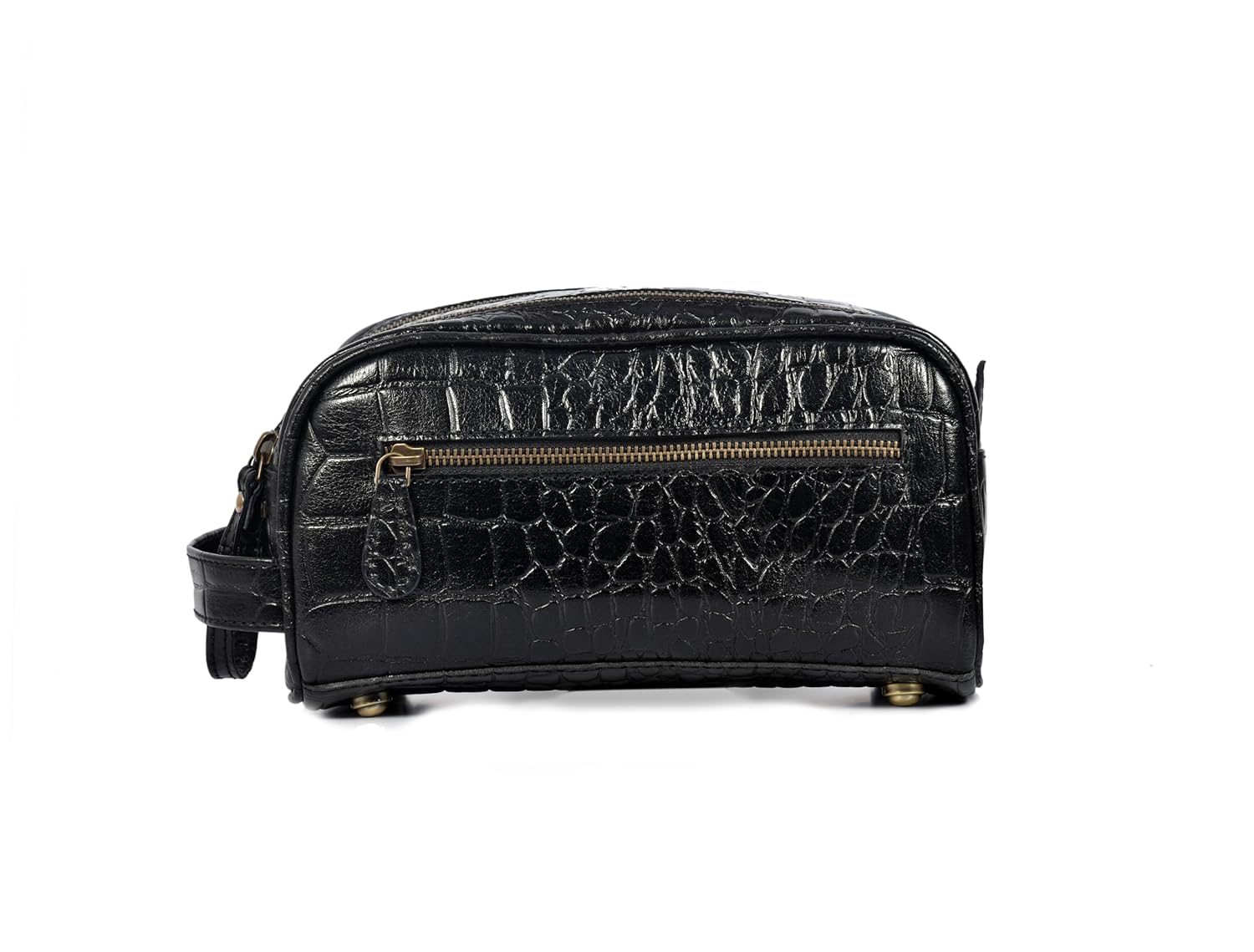 10" Premium Leather Toiletry Travel Pouch With Waterproof Lining | King-Size Handcrafted Vintage Dopp kit By Aaron Leather Goods (Grease Black) - Roamly