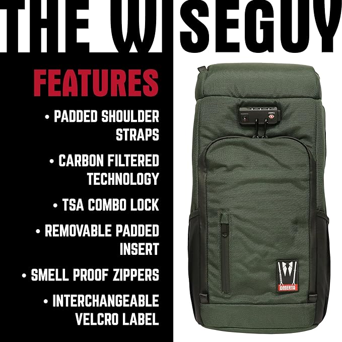 DIME BAGS Scent Sealing Backpack with Combo Lock, Carbon-Lined to Seal Odors, Removable Padded Insert, 8 Compartments, Durable Travel Bag for Glass & Gear Protection, Wiseguy (Green)