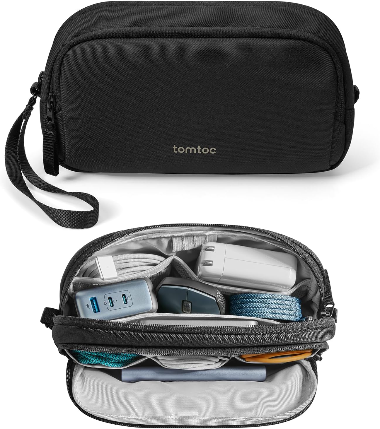 tomtoc Electronic Organizer Travel Case, Water Resistant Dual Compartment Tech Pouch Cable Organization Storage Bag for Charger, Cord, Phone, Hard Drive, Power Bank, Accessories Travel Essentials - Roamly