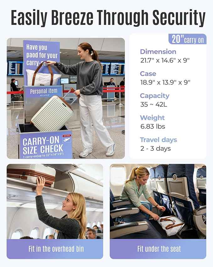 LIGHT FLIGHT 3-Piece Luggage Sets, Expandable Carry On Luggage 22x14x9 Airline Approved, Hardside Carry On Suitcases with Wheels, TSA Lock Travel Luggage Sets, Beige and Brown